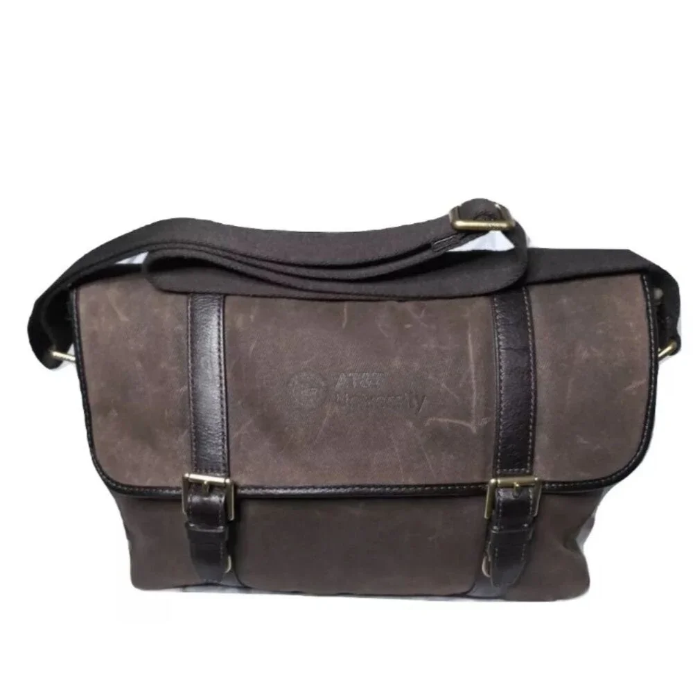 Fossil Mens Messenger Bag Canvas & Leather Laptop Bag 'AT&T University' Logo